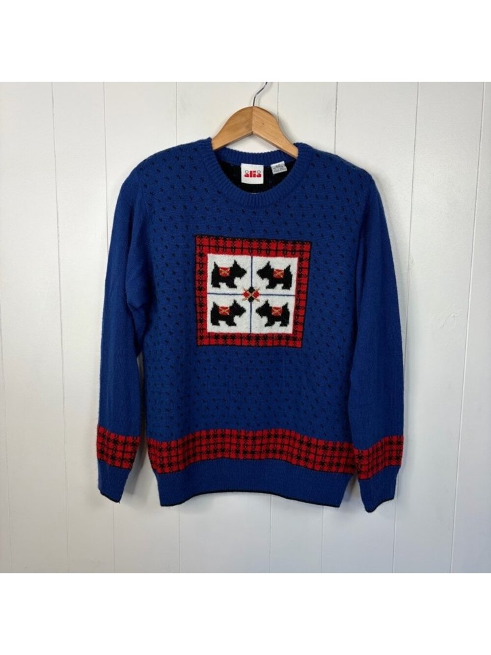 Vintage Scottie Dog Sweater Small Blue Scottish Terrier Dog Novelty Graphic Knit - Picture 4 of 11